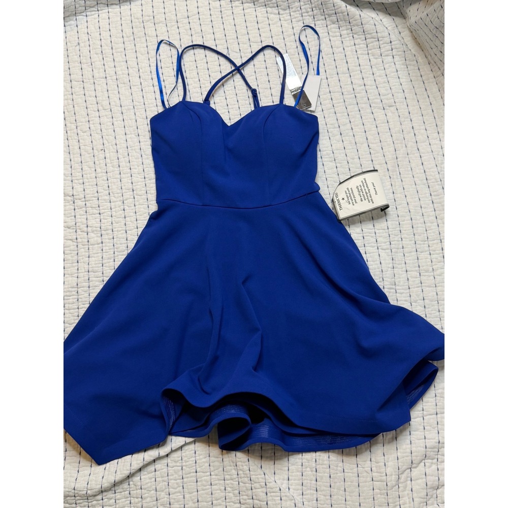 Sequin Hearts Royal Blue Fit and Flare Dress Sweetheart Neck Cross Back Size 3